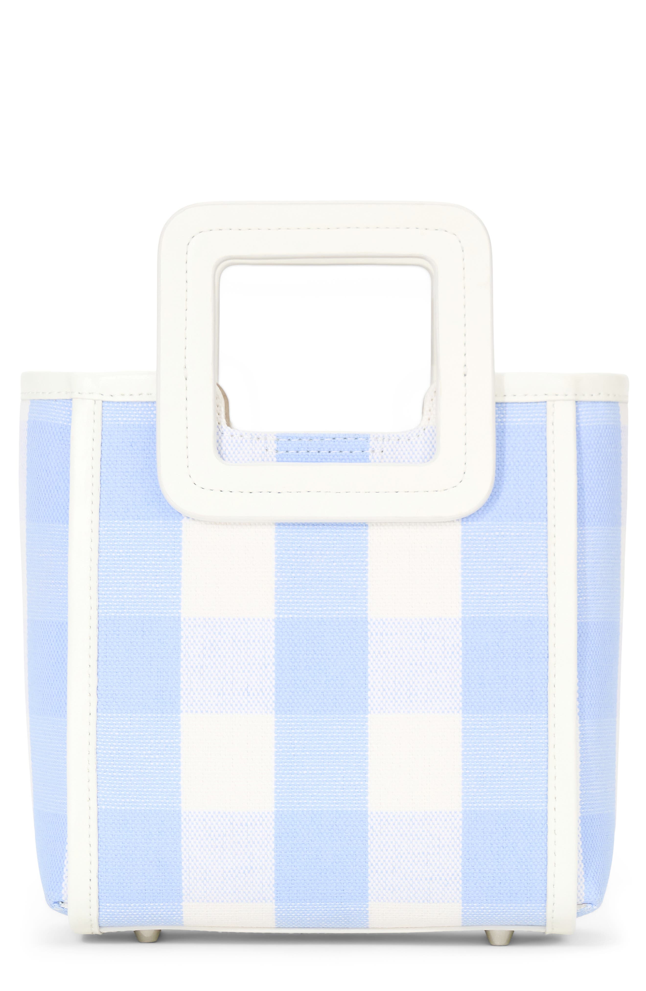 STAUD Mini Shirley Gingham Canvas Satchel, Main, color, 