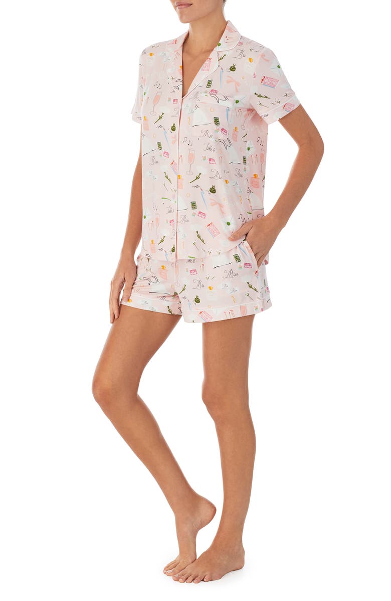 Kate Spade New York bridal notch collar shorty pajamas, Alternate, color, Pink/ Grd