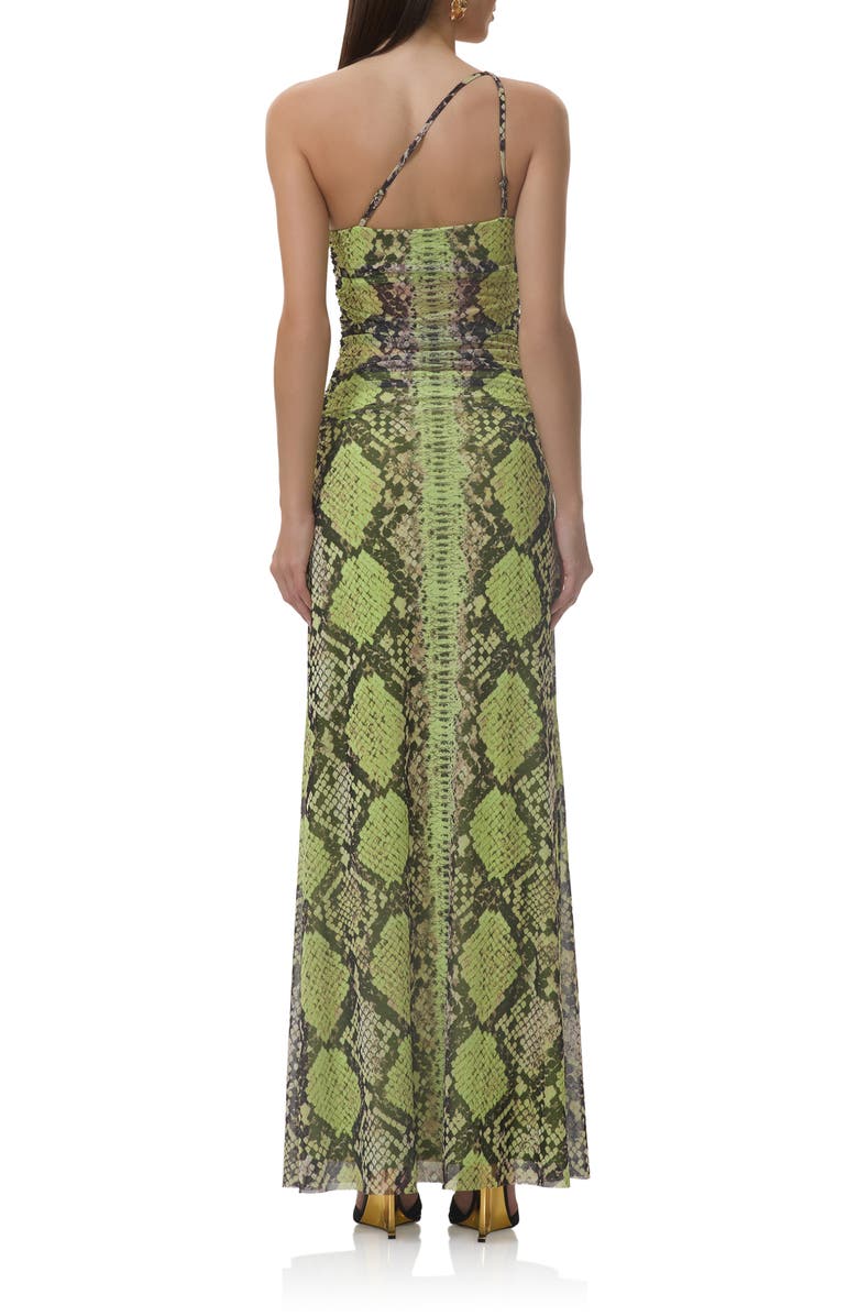 AFRM Lana One-Shoulder Maxi Dress, Alternate, color, Lime Snake