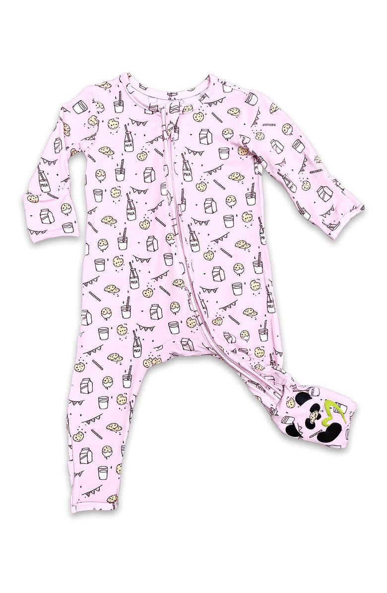 Bellabu Bear Kids' Milk & Cookies Pink Convertible Footie Pajamas, Main, color, 