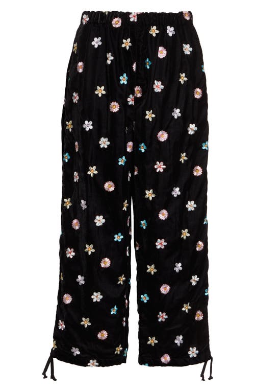 Tao Comme Des Garçons Floral Embroidered Velvet Crop Straight Leg Pants In Brown