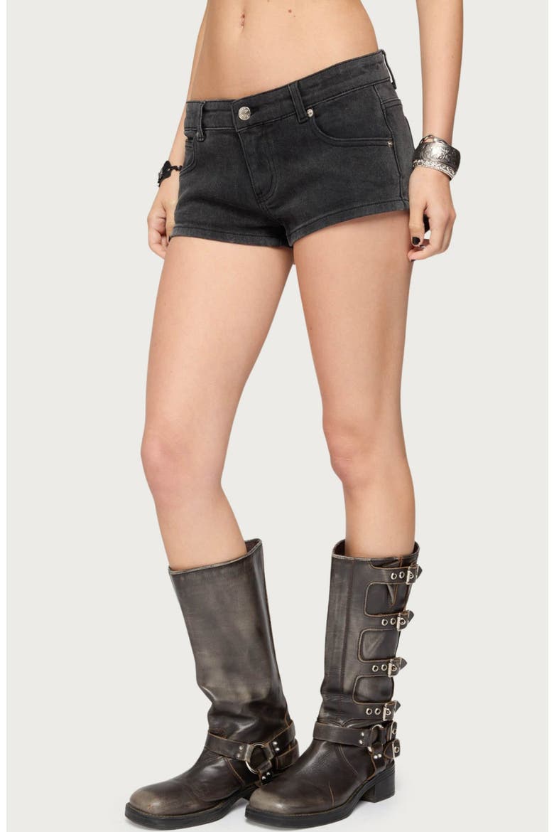 Syra Zip Detail Low Rise Denim Shorts, Alternate, color, BLACK-WASHED