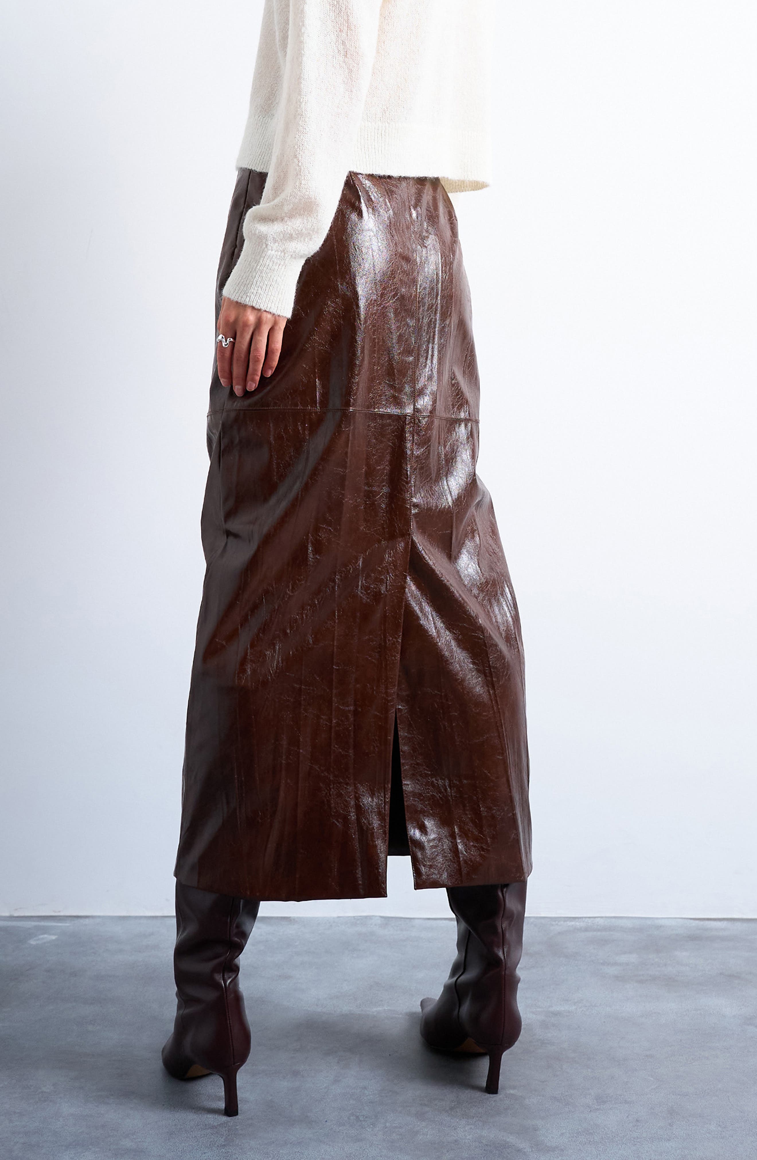 Faux Leather Midi Skirt - image 2