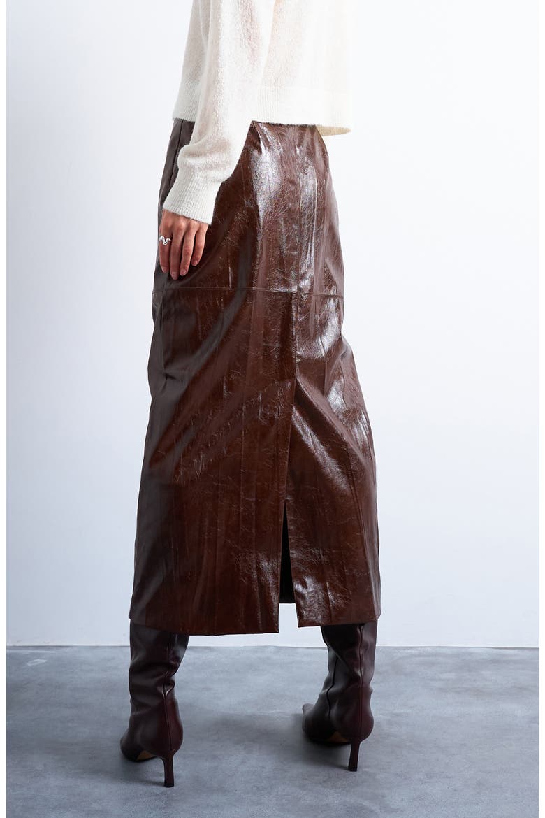 Faux Leather Midi Skirt, Alternate, color, BROWN