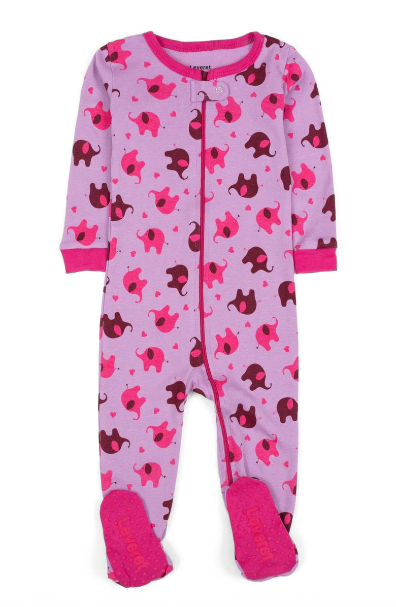 Leveret Footed Printed Cotton Matching Family Pajamas, Animal Kingdom Prints, Main, color, Elephant