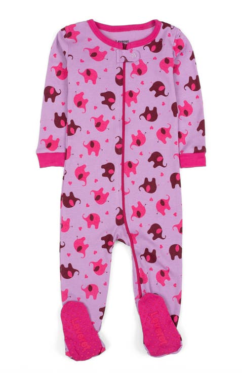 Footed Printed Cotton Matching Family Pajamas, Animal Kingdom Prints (Baby)