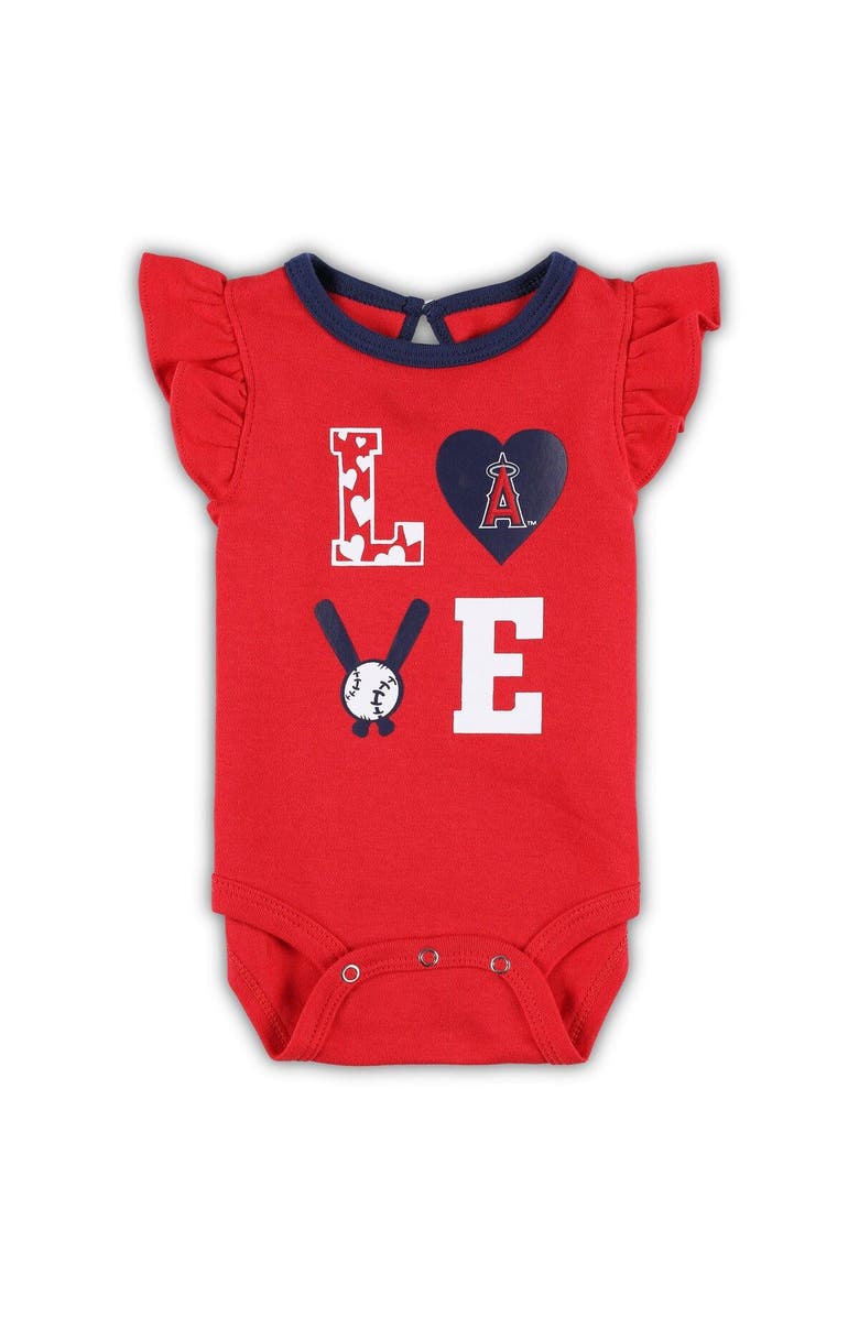 Outerstuff Newborn & Infant Red/Navy Los Angeles Angels Three-Piece Love of Baseball Bib Bodysuit & Booties Set, Alternate, color, Red