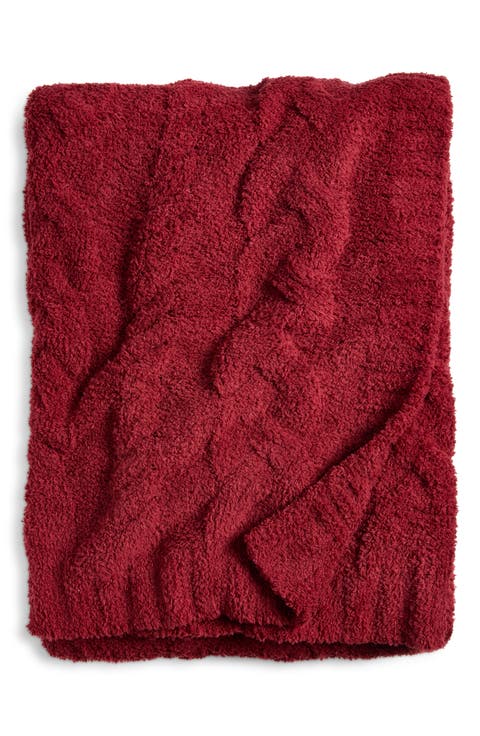 Feather Cable Knit Throw Blanket