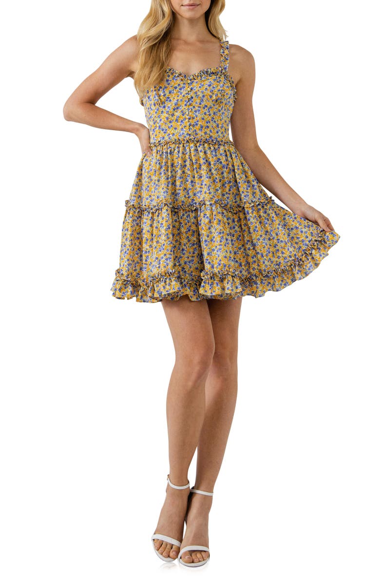 Free the Roses Ruffle Floral Minidress, Main, color, 