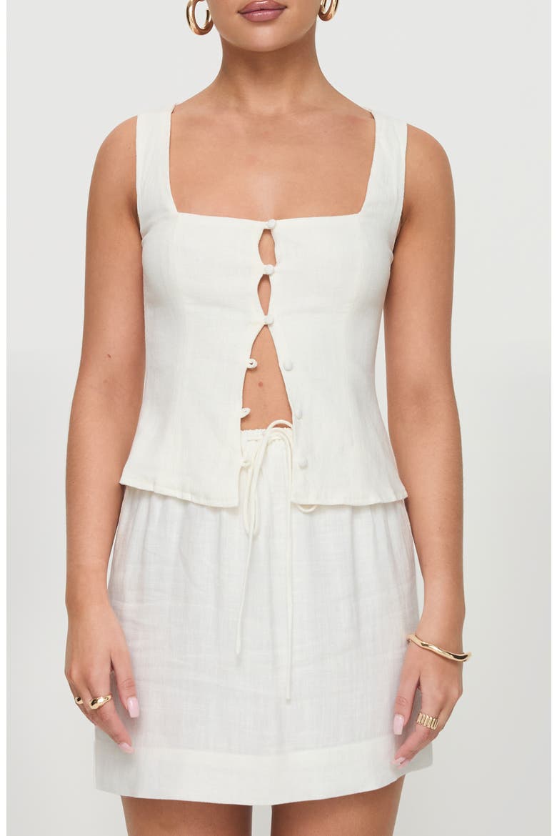 Zanda Keyhole Linen Blend Button-Up Tank, Main, color, CREAM
