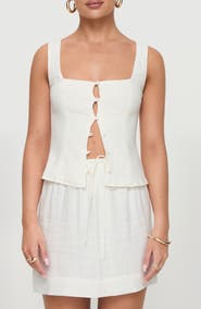 Princess Polly Zanda Keyhole Linen Blend Button-Up Tank