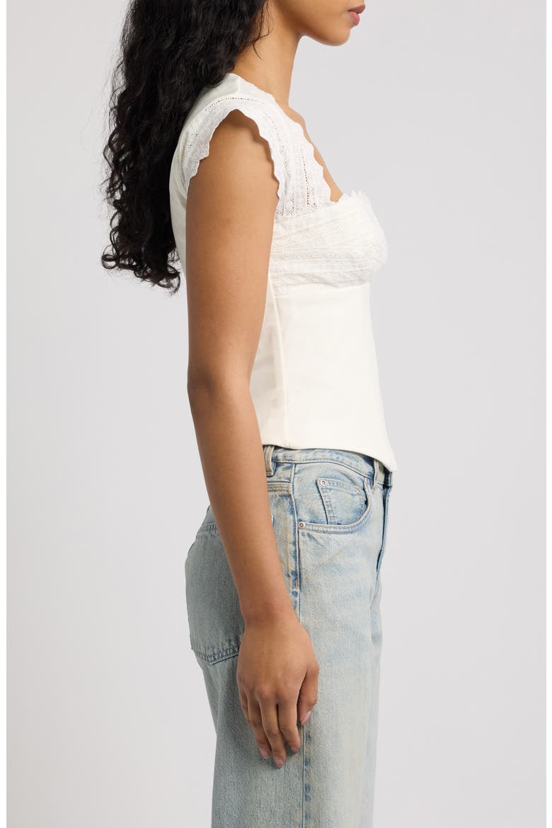 Fiorella Broderie Cap Sleeve Crop Top, Alternate, color, WHITE