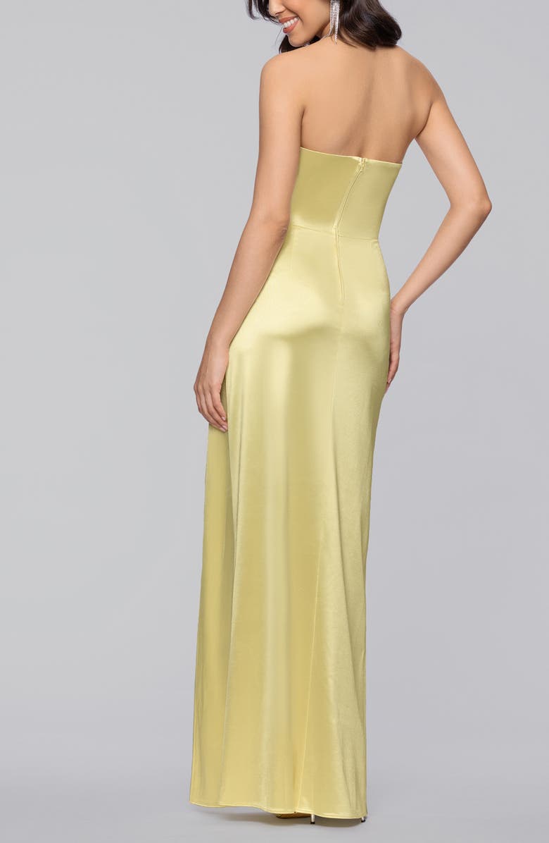 Blondie Nites Glam Ruched Strapless Satin Gown, Alternate, color, Yellow
