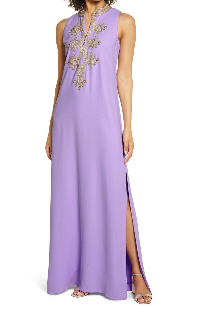 Brocade Detail Maxi Dress, Main, color, PURPLE IRIS