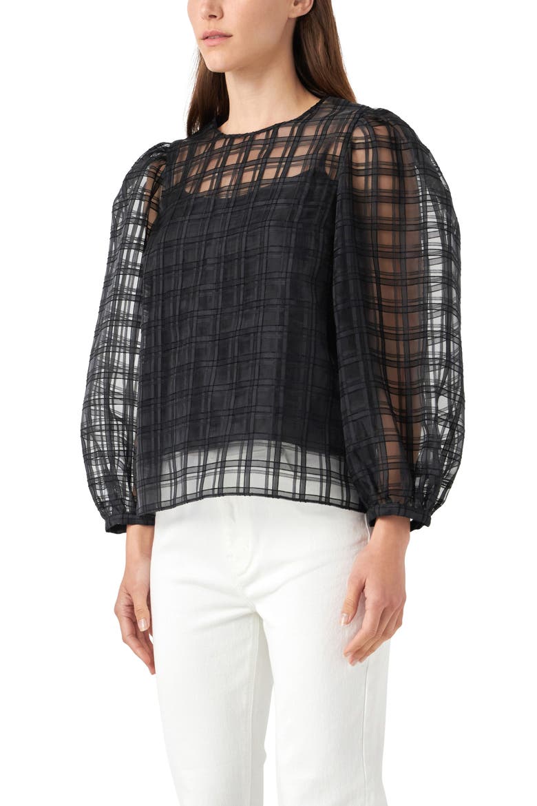 Plaid Organza Top, Alternate, color, BLACK