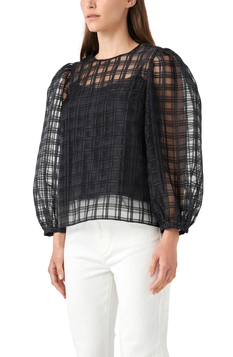 English Factory Plaid Organza Top, Alternate, color, Black