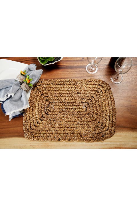 Rectangular Braided Brown Water Hyacinth Placemat - Set of 4