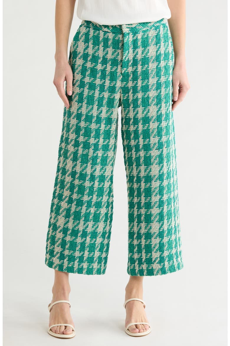 Lula Tweed Straight Leg Pants, Main, color, VINTAGE WHITE/TEAL HOUNDSTOOTH