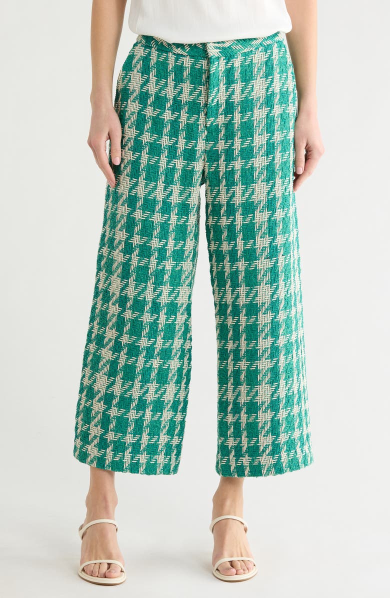 L'AGENCE Lula Tweed Straight Leg Pants, Main, color, Vintage White/Teal Houndstooth