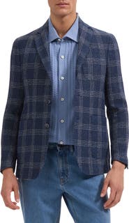 Bugatchi Windowpane Check Cotton & Linen Blend Blazer