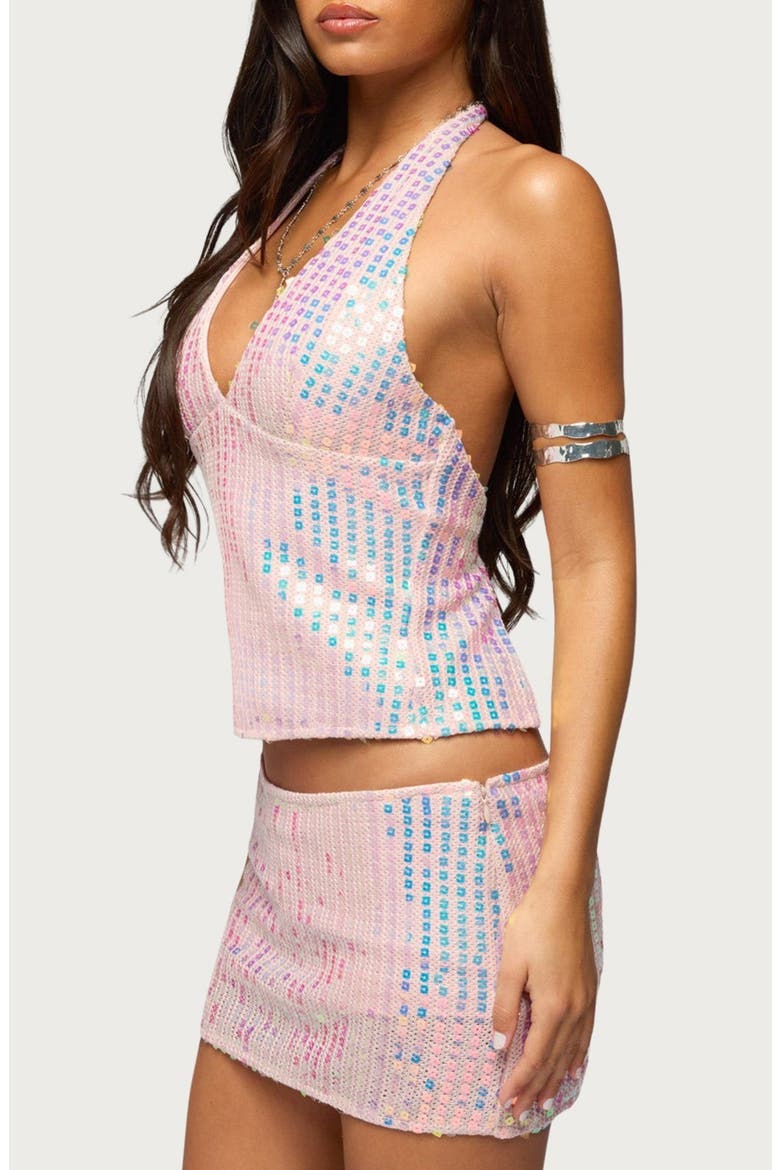 Kaelyn Sequin Backless Halter Top, Alternate, color, PINK