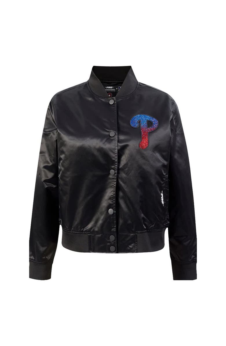 PRO STANDARD Women's Pro Standard Black Philadelphia Phillies Rhinestone Satin Full-Snap Jacket, Alternate, color, 