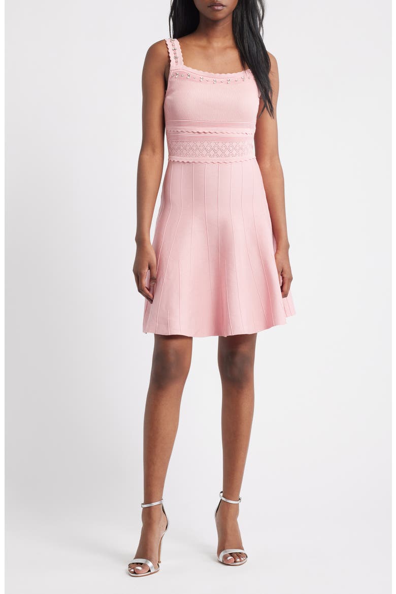 Embellished Fit & Flare Dress, Main, color, PINK