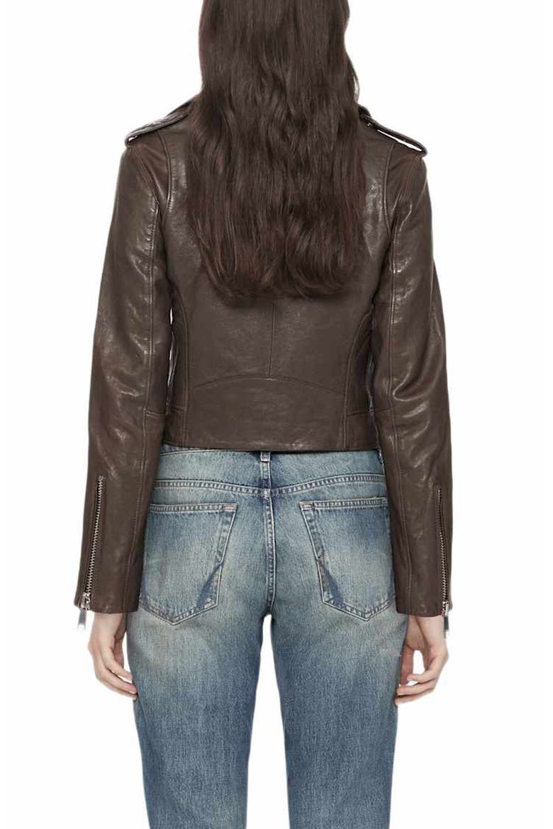 Errie Leather Biker Jacket, Alternate, color, OLIVE GREEN