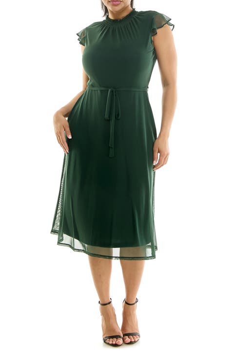 Smocked Flutter Sleeve Mesh Dress