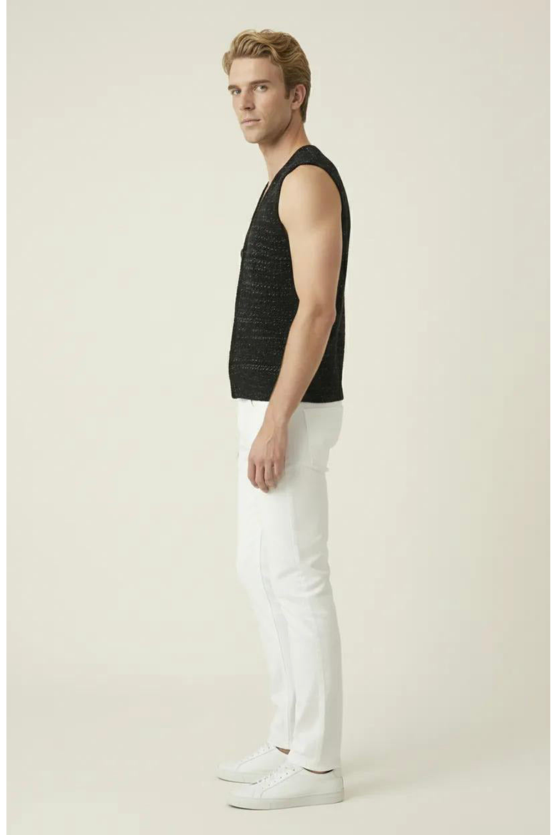 Textured Knit V Neck Button Front Vest, Alternate, color, Black