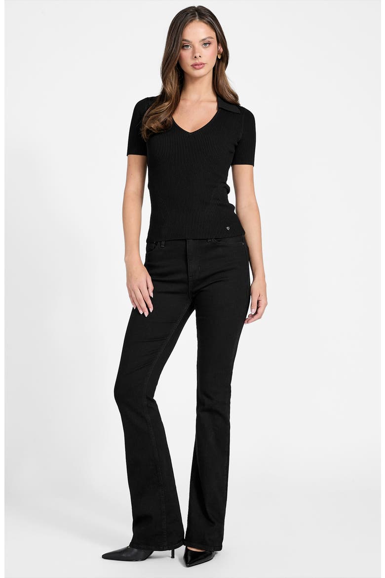 Stella Rib Polo Sweater, Alternate, color, BLACK