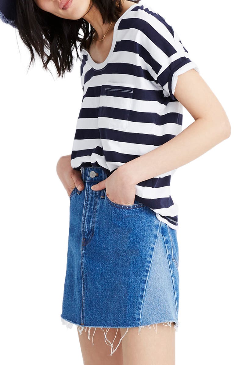 Madewell Pieced Denim A-Line Miniskirt, Main, color, 