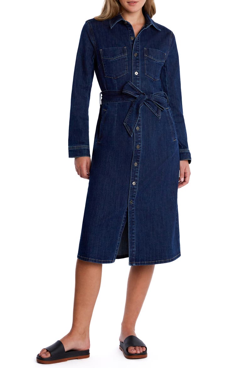 High Up Belted Denim Midi Shirtdress, Main, color, HIGH BLUE