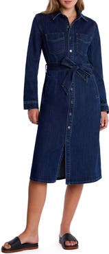 Wash Lab Denim High Up Belted Denim Midi Shirtdress