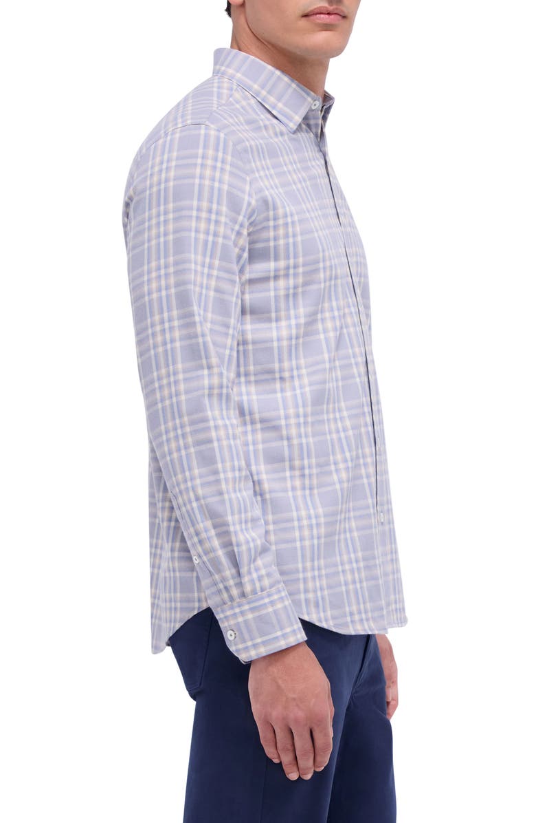 Bugatchi Karl Shaped Fit Plaid Performance Button-Up Shirt, Alternate, color, Air Blue