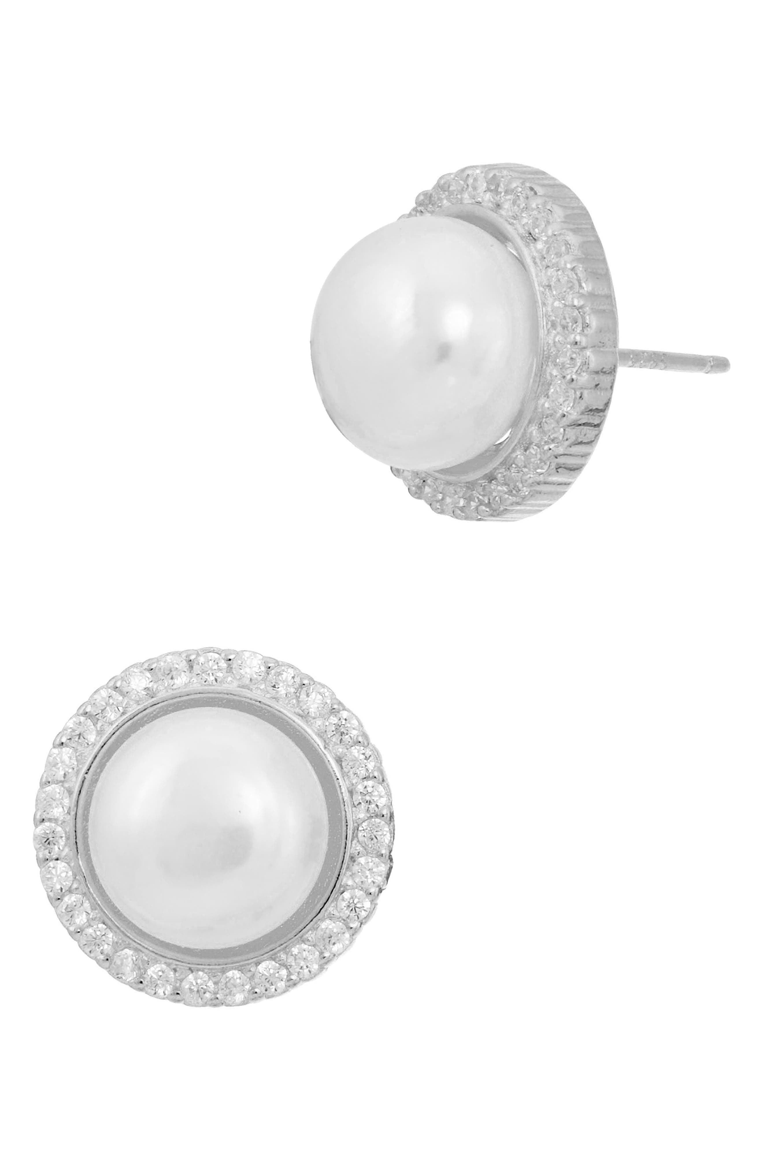 SAVVY CIE JEWELS 11mm Freshwater Pearl CZ Halo Stud Earrings