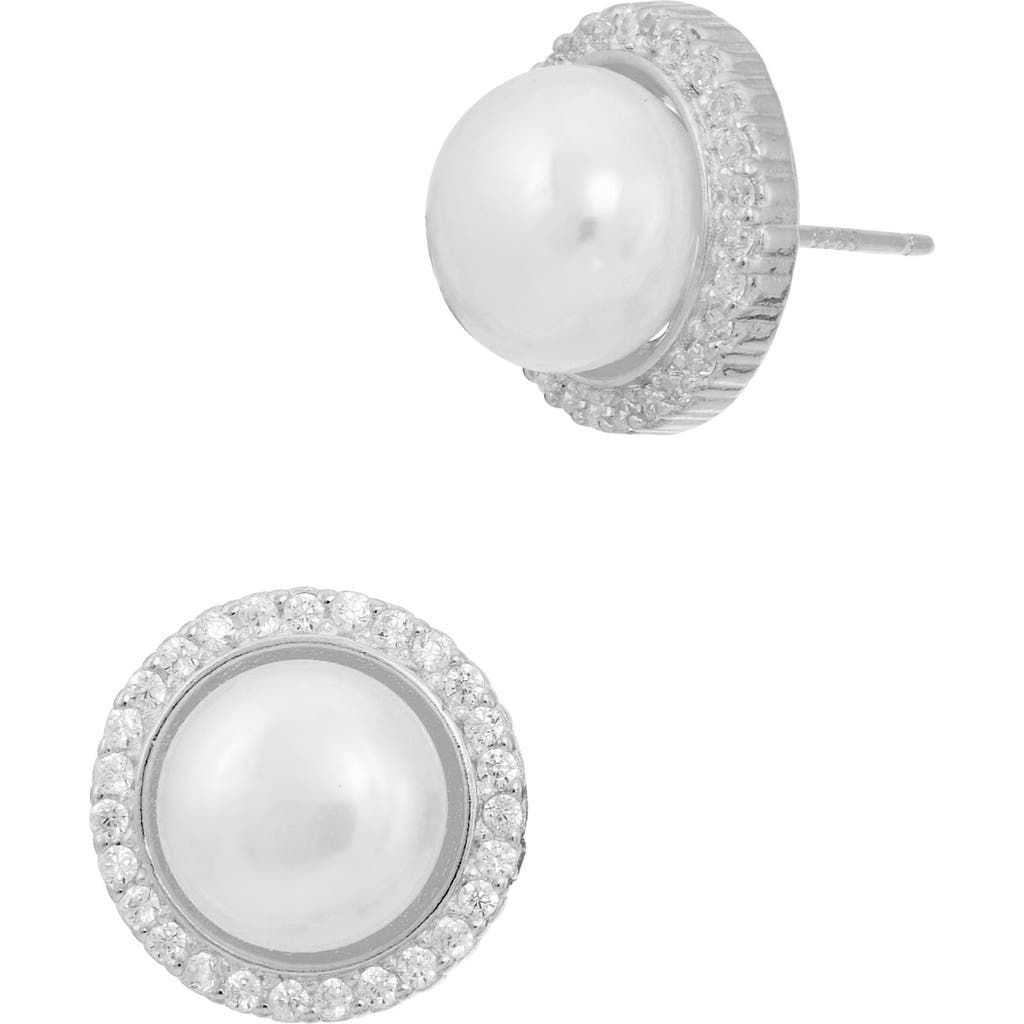 Savvy Cie Jewels 11mm Freshwater Pearl Cz Halo Stud Earrings In Metallic
