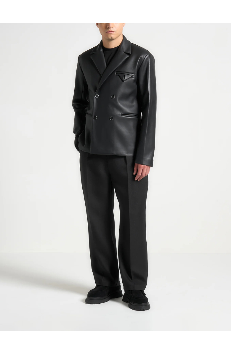 Manière De Voir Didier Double Breasted Leather Suit Jacket, Main, color, Black