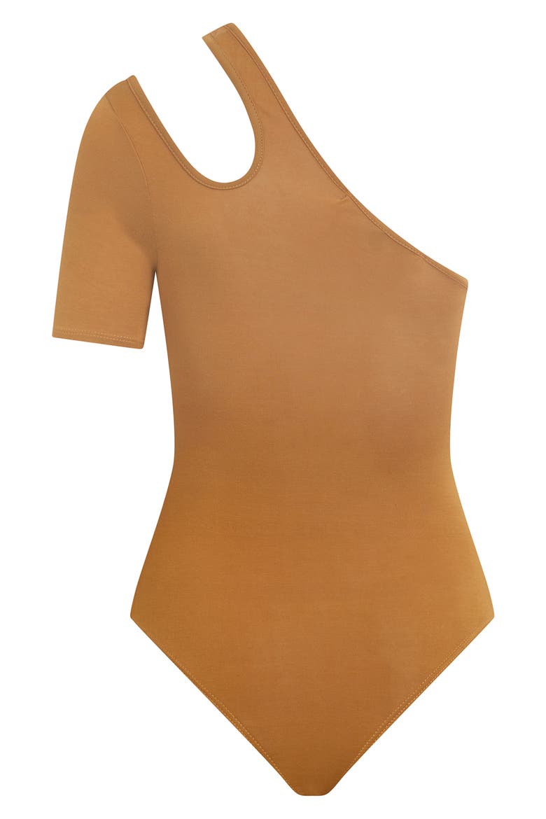 Asymmetric Cutout One-Shoulder Bodysuit, Alternate, color, DESERT SAND
