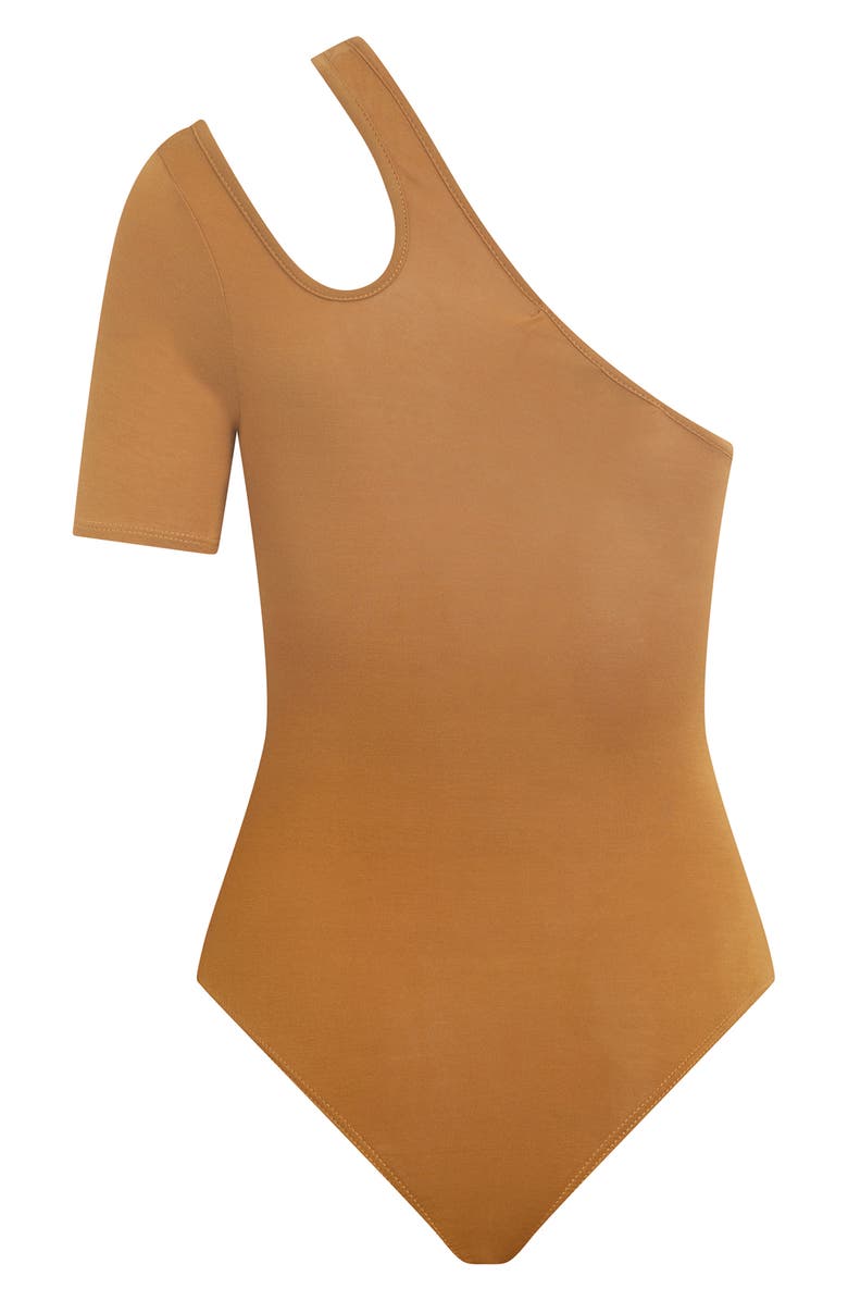 Hudson Jeans Asymmetric Cutout One-Shoulder Bodysuit, Alternate, color, Desert Sand