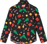 OppoSuits Kids' Christmas Icons Black Long Sleeve Dress Shirt