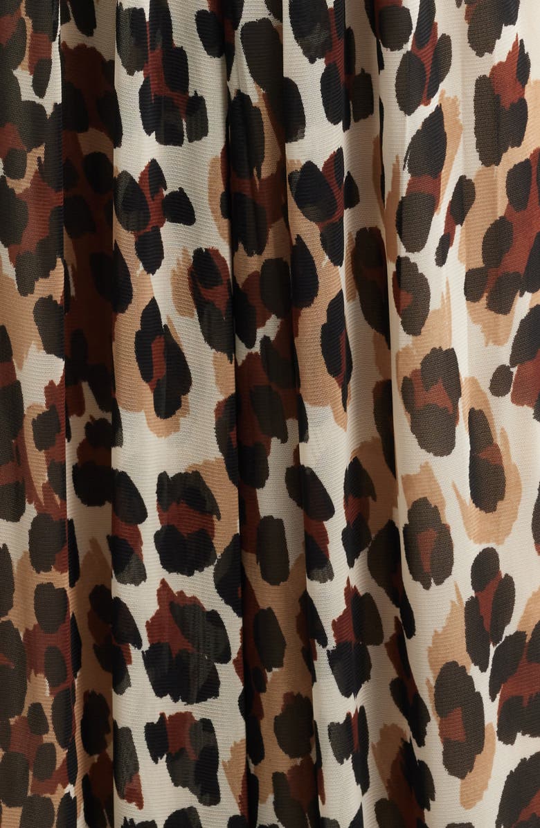 Anne Klein Leopard Print Twist Front Long Sleeve Mesh Maxi Dress, Alternate, color, Ivory/ Brown Leopard Print