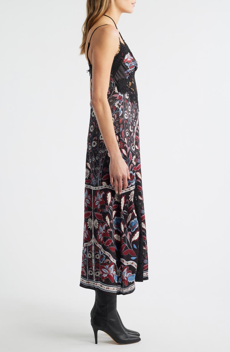 FARM Rio Marcelle Eyelash Lace Trim Halter Satin Slipdress, Alternate, color, Black