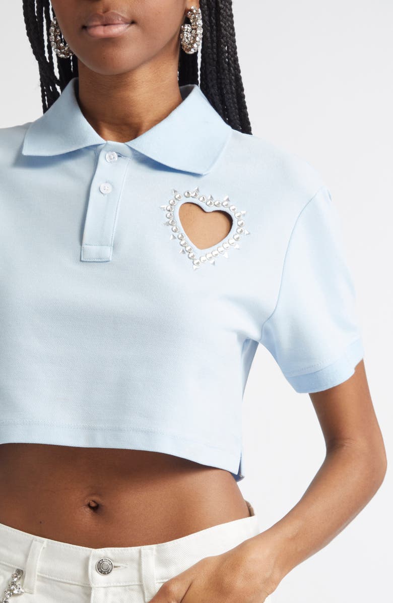 Area Crystal Heart Cutout Crop Polo, Alternate, color, Baby Blue