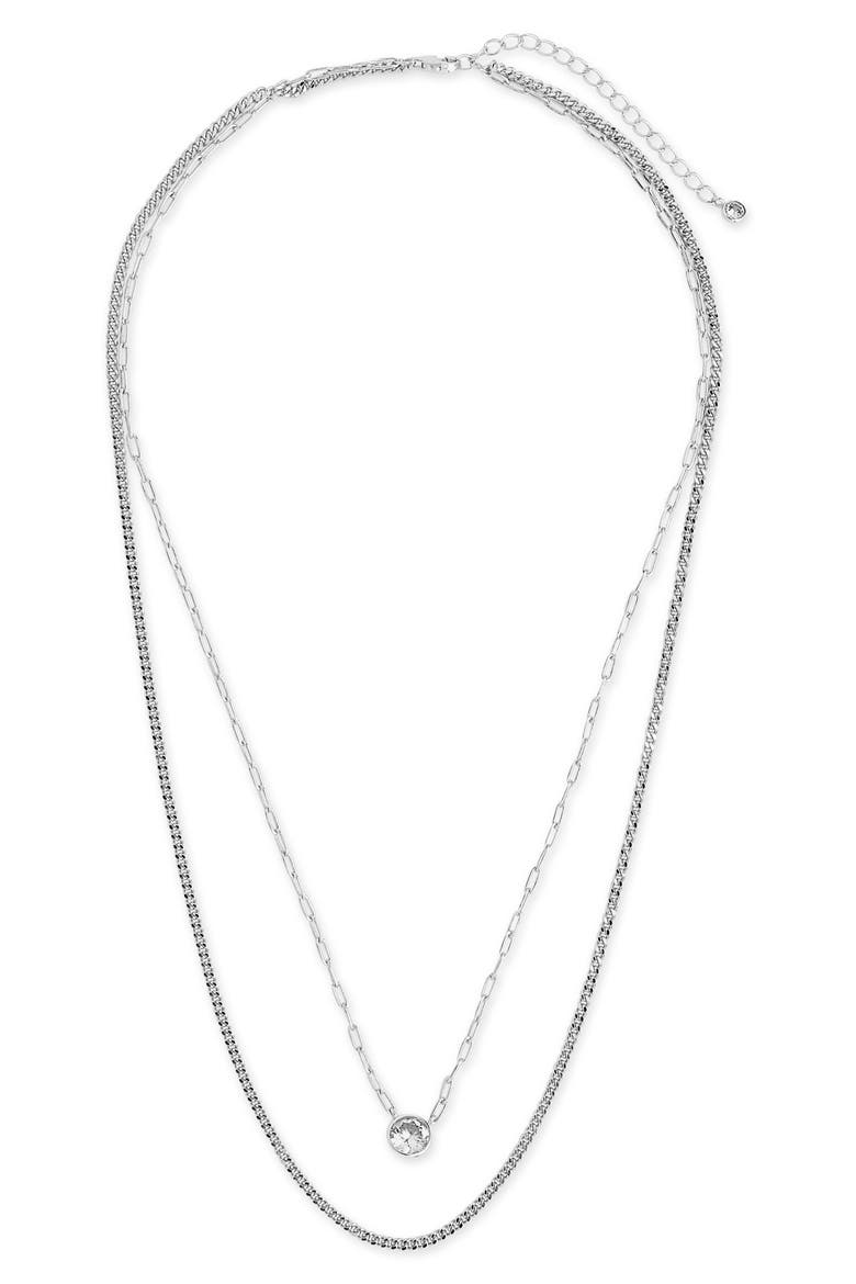 Layered Cubic Zirconia Pendant Necklace, Main, color, SILVER