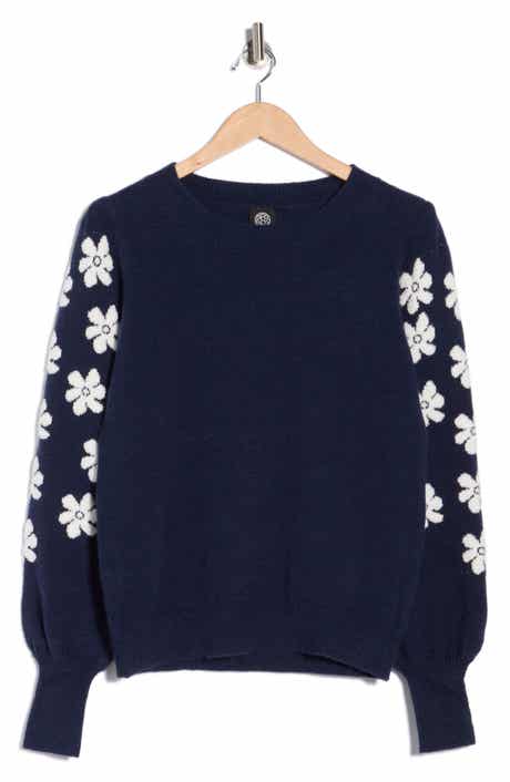 Bobeau Floral Sleeve Sweater