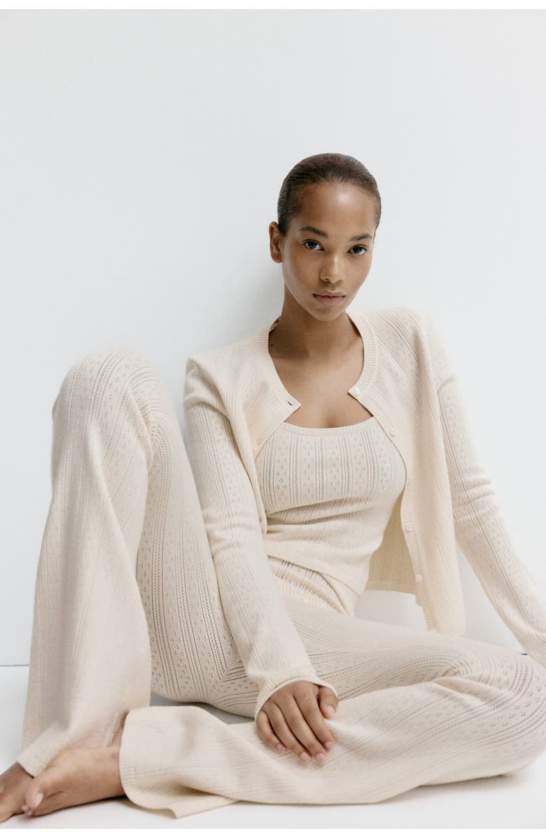 H&M Pointelle-knit Viscose-blend Trousers, Alternate, color, Light Beige