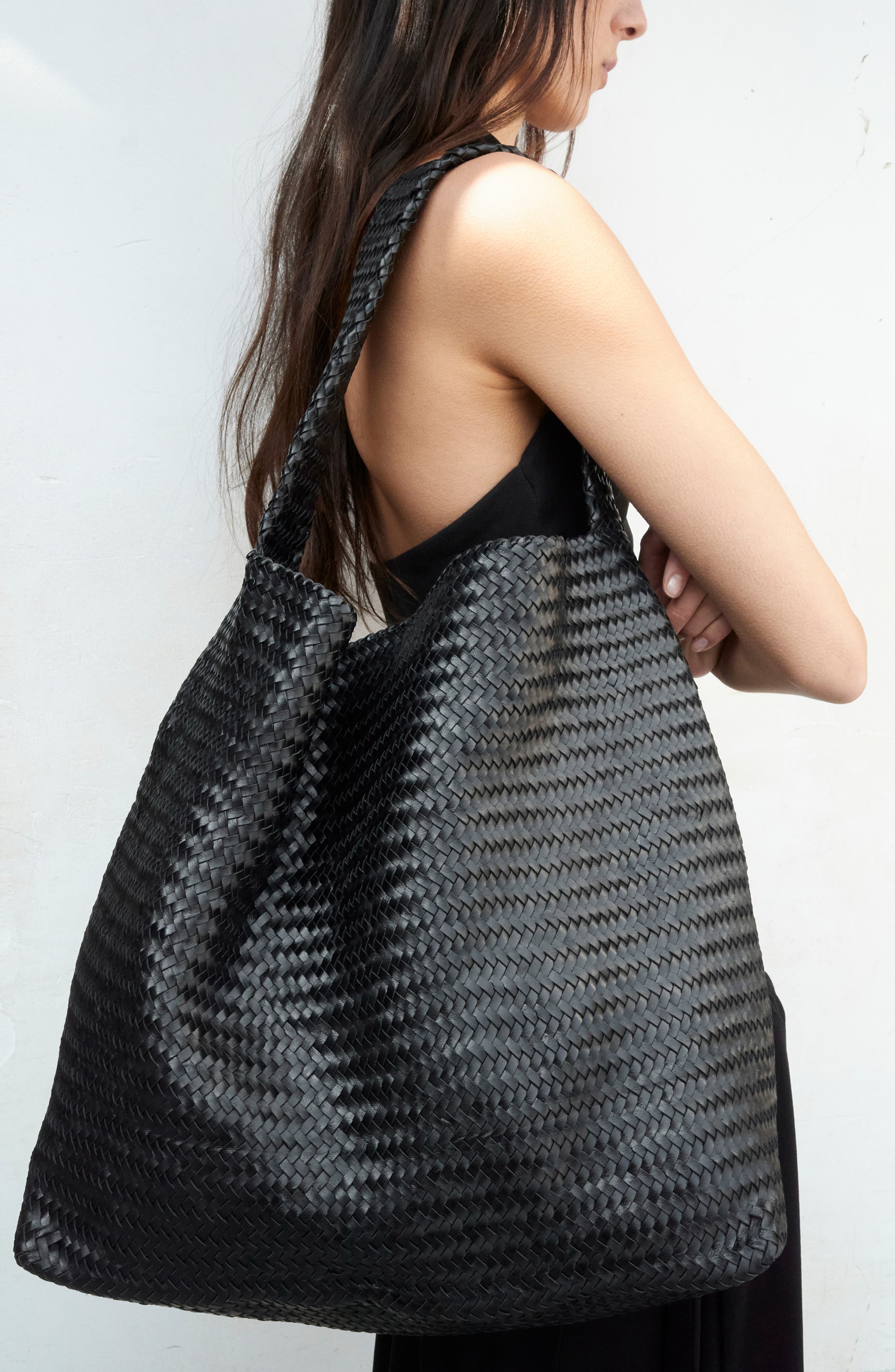 MANGO Medium Braided Leather Bucket Bag, Alternate, color, 