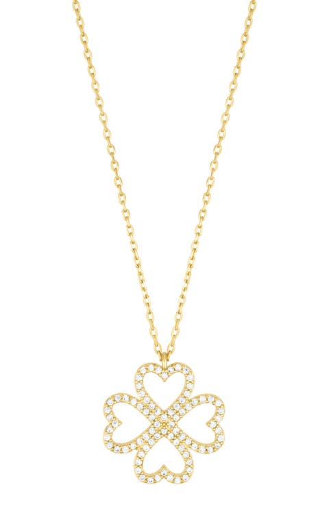 Heart Shaped Pavé Clover Pendant Necklace