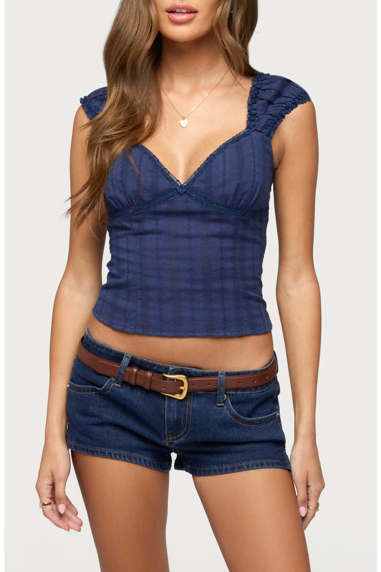 Katherine Embroidered Lace Trim Crop Top, Main, color, NAVY